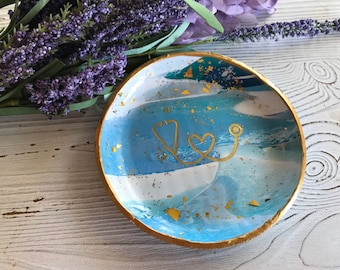 Blue Nurse Ring Dish: Polymer Clay Jewelry Trinket Dish