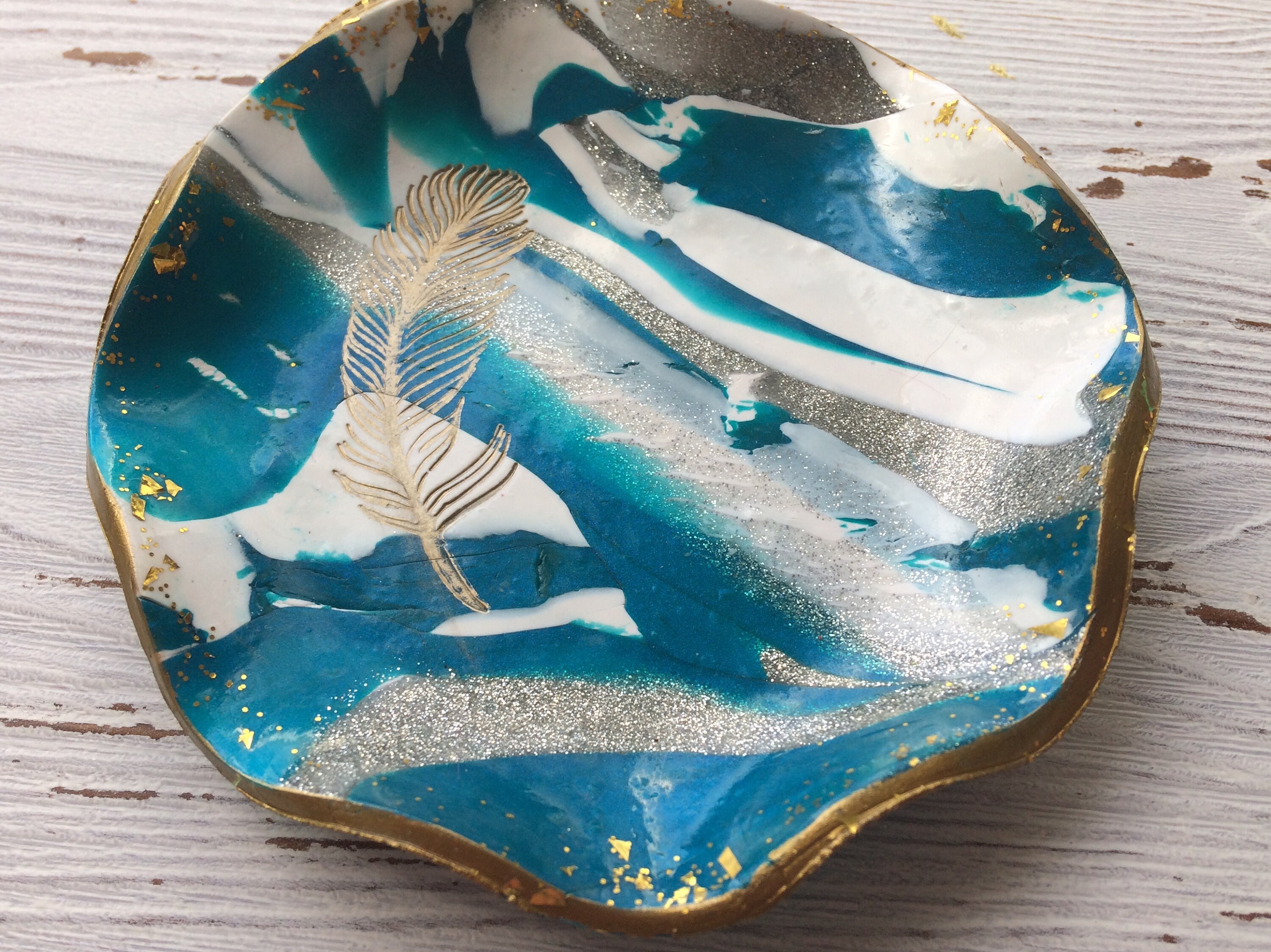 Boho Ring Dish Marbled Ring Dish Feather Ring Holder Etsy