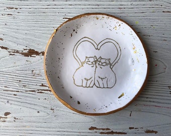 Cat Ring Dish, Cat Gifts, Wedding Cat Jewelry Dish, Cat Catchall, Cat Dish, Gift For Couples, Gift For Bride, Cat Engagement Gifts, Cat Love