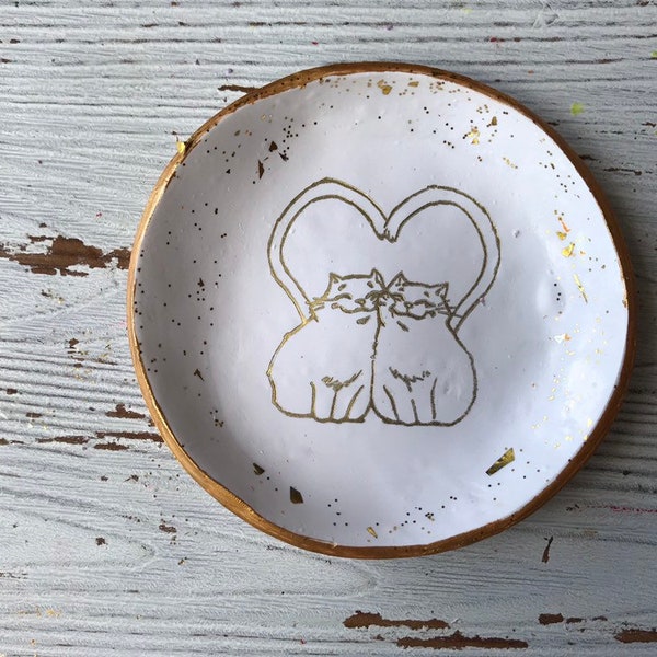 Cat Ring Dish, Cat Gifts, Wedding Cat Jewelry Dish, Cat Catchall, Cat Dish, Gift For Couples, Gift For Bride, Cat Engagement Gifts, Cat Love