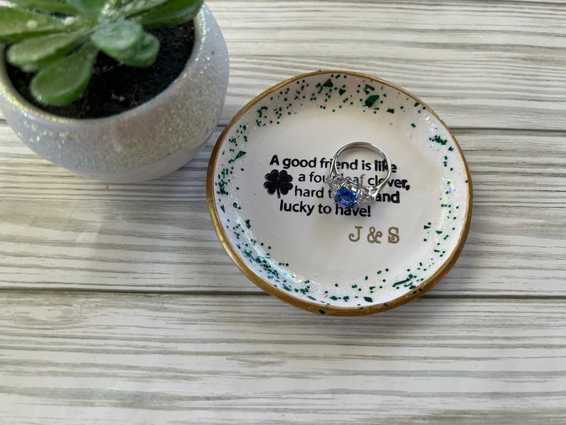 personalized shamrock ring dish, personalized bridal gift, personalized gift for bridesmaids, gifts for March birthdays, shamrock decor image 7