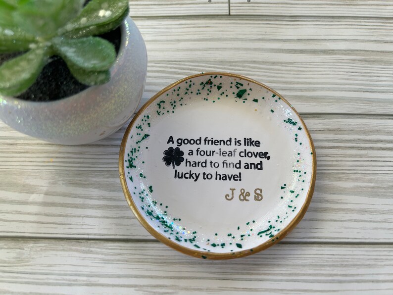 personalized shamrock ring dish, personalized bridal gift, personalized gift for bridesmaids, gifts for March birthdays, shamrock decor image 1