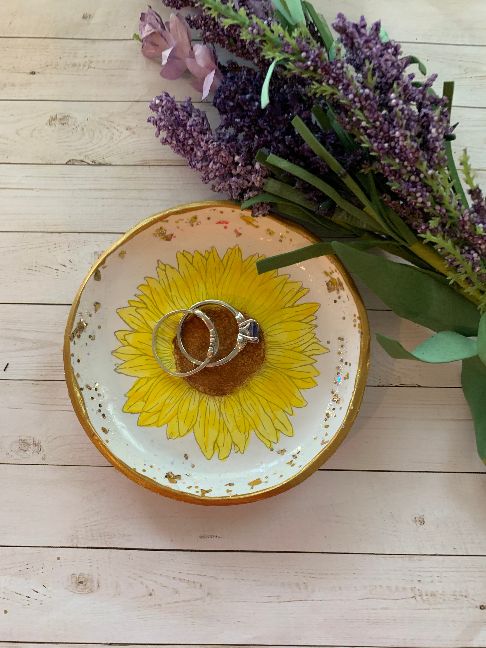 Sunflower Ring Dish Sunflower Dish Floral Ring Dish Etsy