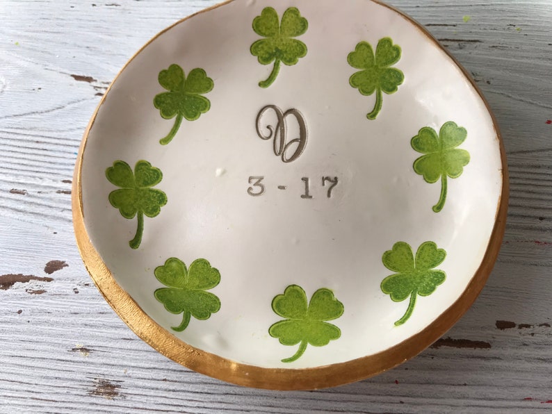 personalized shamrock ring dish, personalized bridal gift, personalized gift for bridesmaids, gifts for March birthdays, shamrock decor image 3