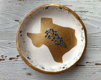Texas Bluebonnet Ring Dish: Polymer Clay State Jewelry Holder