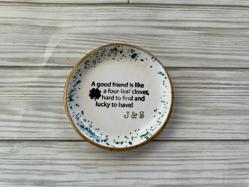 personalized shamrock ring dish, personalized bridal gift, personalized gift for bridesmaids, gifts for March birthdays, shamrock decor image 2