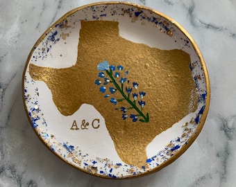 Texas State Ring Dish, Bluebonnet Gift, Texas State Jewelry Dish, State Jewelry Dish, Customized Ring Dish, Bridesmaids Gifts, Wedding Gifts