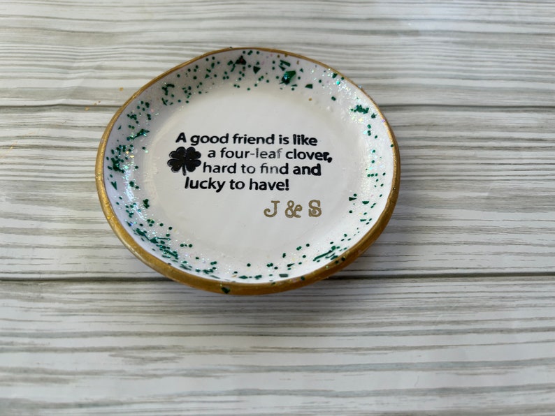 personalized shamrock ring dish, personalized bridal gift, personalized gift for bridesmaids, gifts for March birthdays, shamrock decor image 4
