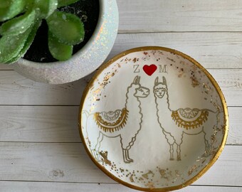 Personalized Llama Ring Dish: Polymer Clay Jewelry, Keys, Trinket Holder