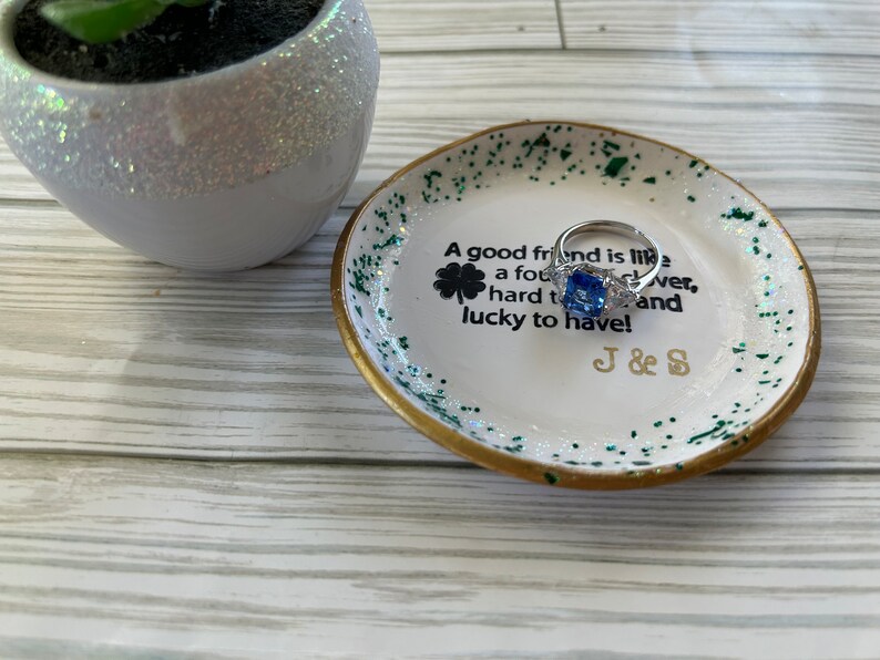 personalized shamrock ring dish, personalized bridal gift, personalized gift for bridesmaids, gifts for March birthdays, shamrock decor image 8