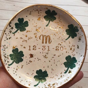 personalized shamrock ring dish, personalized bridal gift, personalized gift for bridesmaids, gifts for March birthdays, shamrock decor image 2