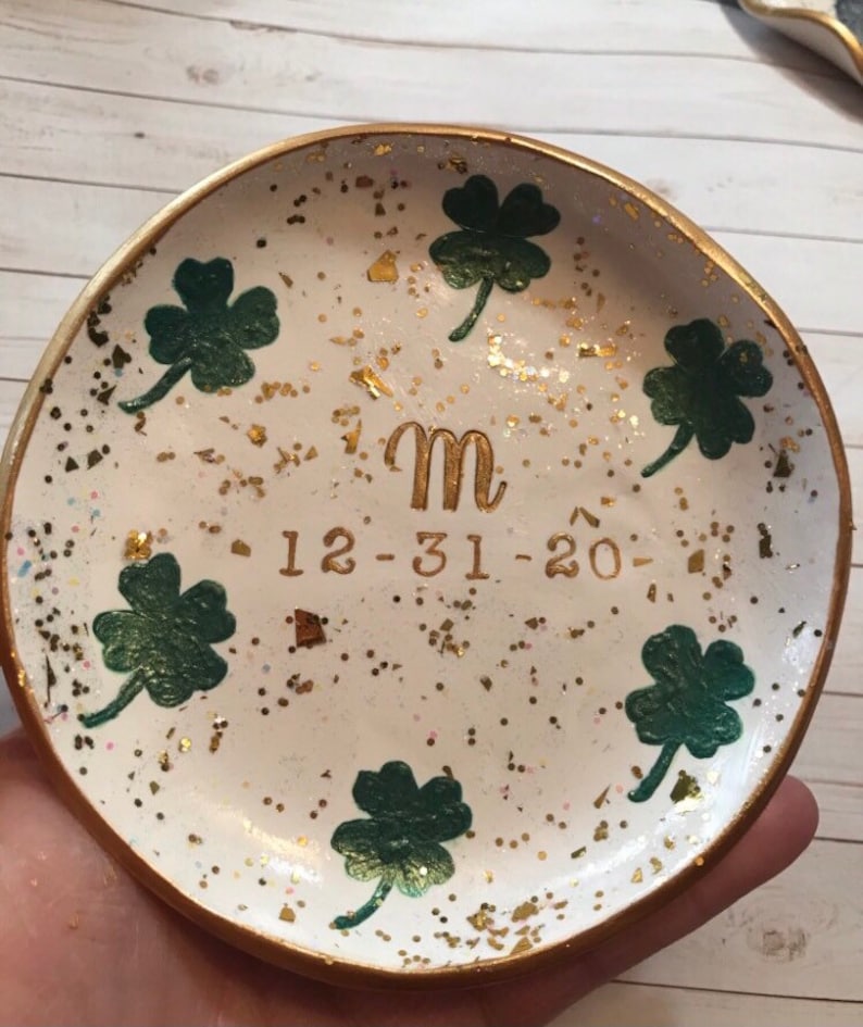 personalized shamrock ring dish, personalized bridal gift, personalized gift for bridesmaids, gifts for March birthdays, shamrock decor image 2