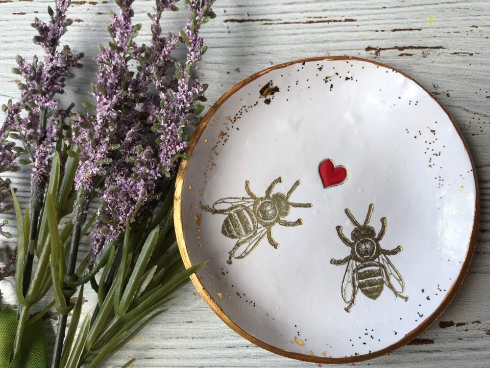Plat d'anneau d'abeille, Cadeaux Plat de Bijoux d'abeille Mariage, Catchall Cadeau Pour Des Couples,