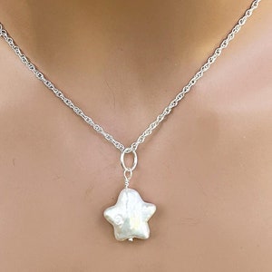 Star Pearl AAAA Natural Freshwater Pearl Necklace  / 10 or 12 mm Solitaire Single Star Pearl / Sterling Silver / June Birthstone