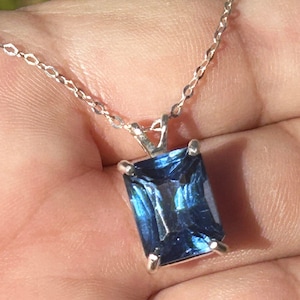 Royal Blue Tanzanite Necklace / Sterling Silver / 9.70 Ct 12.14 x 9.45 mm or 3/8 x 5/16 inch Radiant cut Tanzanite Gemstone / One of a Kind