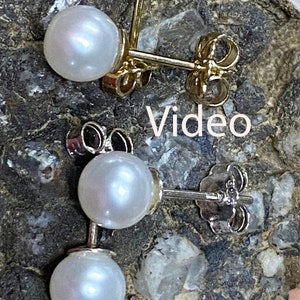 Gold Real Pearl Studs, Natural AAA 5 mm or 6 mm Freshwater Pearls, 10K Gold Filled or Sterling Silver, Bridal Wedding Bridesmaid&#39;s Gift