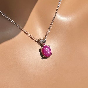 Tiny 6 Ray Star Sapphire Light Fuchsia Necklace /Sterling Silver/ VS Quality Tiny 1.75 Cts 8 x 6 mm Natural AAA Pink Star Sapphire