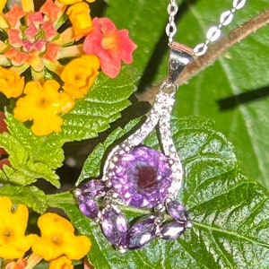 Natural Amethyst Necklace / February Birthstone / Sterling Silver / Round 8.10 mm or 5/16 inch with Six Marquees Amethyst
