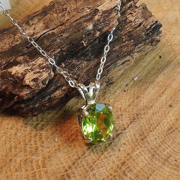 Peridot Gem Necklace, 1.20 Carat Natural 9 x 7 mm Peridot, Sterling Silver Necklace, August Birthstone