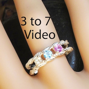Mother&#39;s Ring 3 to 7 Real Gem Birthstone Personalized Ring / 3.5 mm / Mother-In-Law Ring / Children Birthstone Ring / Mother&#39;s Day Gift