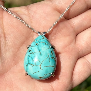 Large Turquoise Arizona Blue Turquoise Necklace / 34 Carats 32.00 x 22.92 mm / Natural Turquoise Stone /December Birthstone