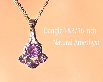 Natural Amethyst Necklace / February Birthstone / Sterling Silver / Round 8.10 mm or 5/16 inch with Six Marquees Amethyst