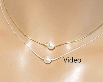 AAAA Natural Freshwater Pearl Necklace / Blemish Free / 5mm Solitaire Single Freshwater Pearl / Sterling Silver / June Birthstone