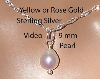 Large Natural Freshwater Pearl Necklace/June Birthstone/ AAA+ 8 to9mm Hi Quality Freshwater Pearl/Yellow or Rose Gold Filled/Sterling Silver