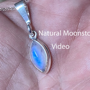 Neon Blue Moonstone Necklace/ Sterling Sliver / Cabochon Marquise/Minimalist /3.40 Ct 12.75 x 6.85 mm Real Natural Moonstone June Birthstone