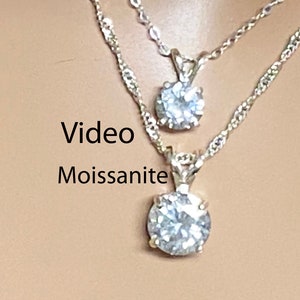 White Sparkle Moissanite White to Slight Gray Necklace/ White Sparkle J-K grade .50 to 6+ Ct 6 to 10 mm Moissanite / Sterling Silver