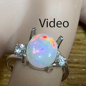 Necklace or Ring Blue Ethiopian Fire Opal Birthstone 2 Accent Gems/Solid Sterling Silver/2.39 Ct 11.2 x 9 mm Natural AAA+ Ethiopian Opal