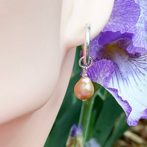 Peach Pink Nature Freshwater Pearl Earrings/AAA+ Teardrop Pearl/ 12 -13mm .925 Sterling Silver / Excellent Pearl Luster Natural Color Blinds
