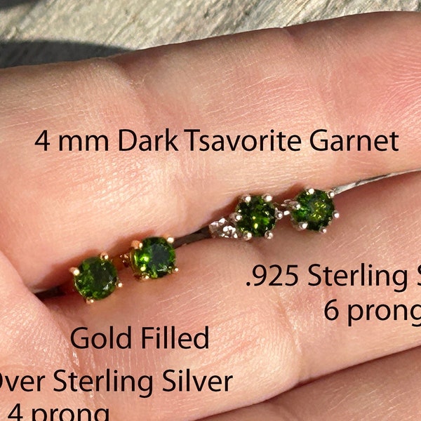 Natural Tsavorite Garnet Studs. Natural Green Garnet, .80 + Total Ct .40+ mm, Sterling Silver, Grade Choice Vs1 to i, Emerald Green