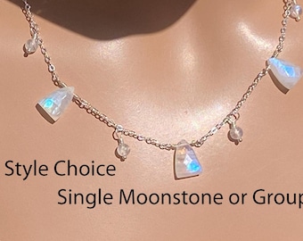SET Neon Blue Moonstone Gems Necklace & Earrings / Neon Baby Blue / June Color Changing / 3/8 x 1/4 inch wide Natural Moonstone