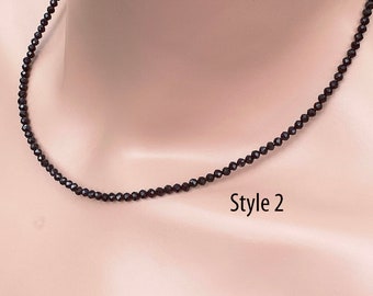 Jet Black Natural Spinel Necklace / Glossy Black 3 mm Natural Jet Black Spinel / Sterling Silver / 14K Rose or Yellow Gold Filled