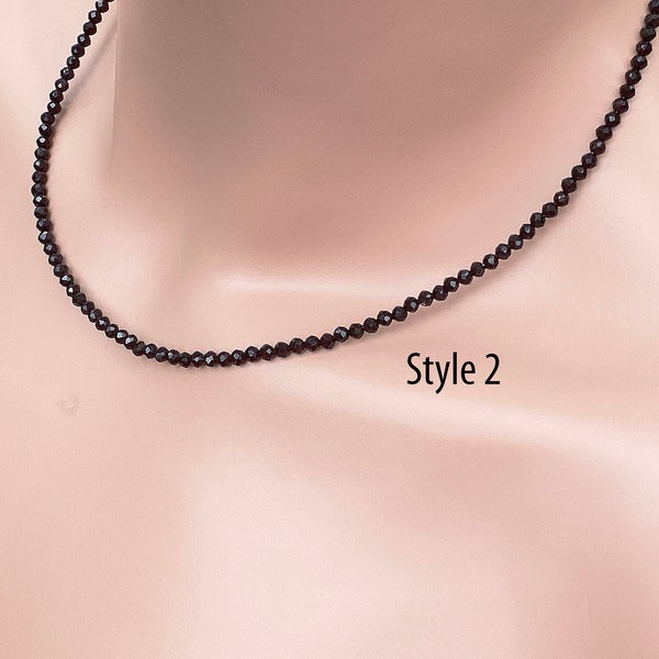 Jet Black Natural Spinel Necklace / Glossy Black 3 mm Natural Jet Black Spinel / Sterling Silver / 14K Rose or Yellow Gold Filled