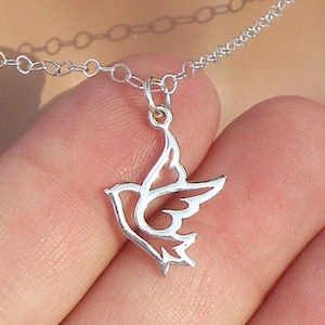 Sterling 3/4 inch Dove Necklace / Sterling Silver Dove Charm / Sterling Silver Chain / Dangle almost 1 inch