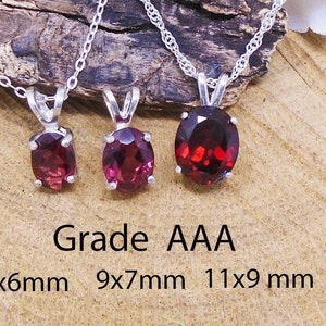 Best Garnet Necklace, Very Clear! Flawless .75 to 3.75 Ct 8x6 to 11x9 mm January Birthstone Gem, Madagascar Natural Garnet, Sterling Silver