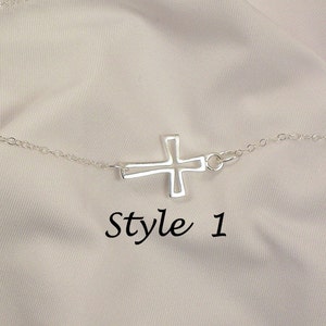 Sideways Cross Necklace, Sterling Silver Sideways Cross Necklace, Fine Sterling Silver Chain, Layered Look image 4