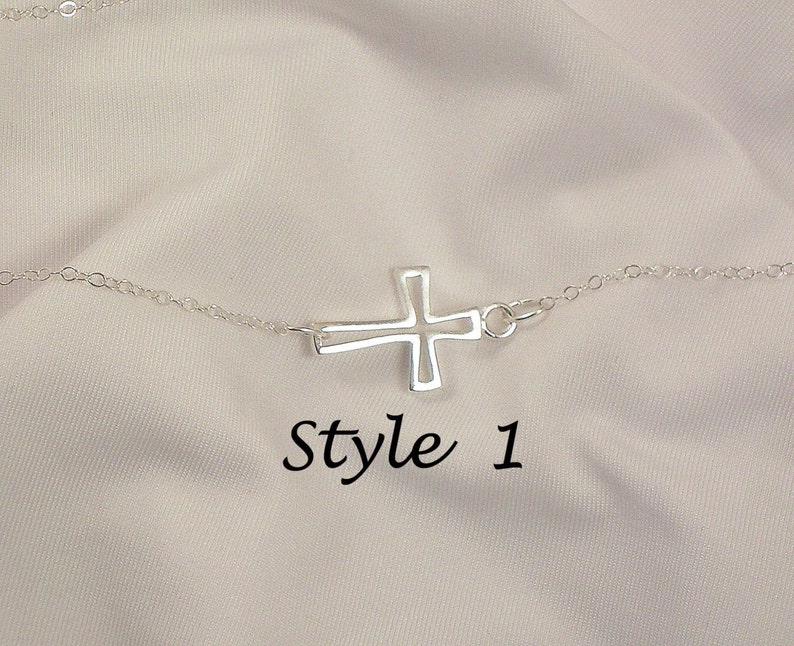 Sideways Cross Necklace, Sterling Silver Sideways Cross Necklace, Fine Sterling Silver Chain, Layered Look image 4