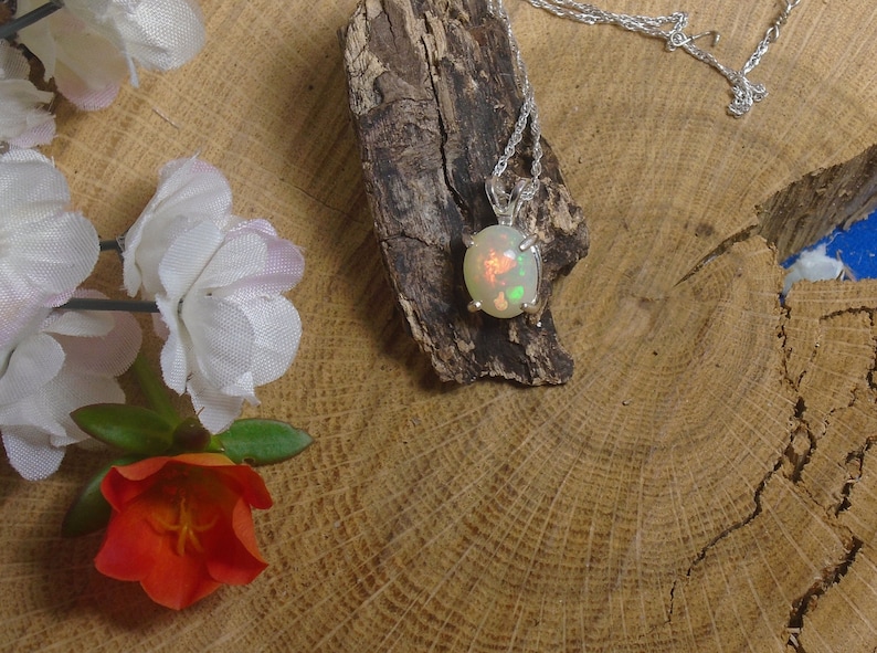 Sterling Silver Necklace Fire Opal Ethiopian Fire Opal Necklace 2.21 Carat Extreme Fire 11.2 x 9 mm Natural AAA++