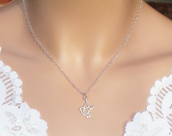 Little Dove Sterling Silver Necklace, Sterling Silver Charm and Sterling Silver Fine Chain Necklace