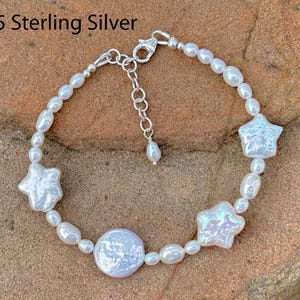 Star Pearl Natural Freshwater Pearl Bracelet / 11 - 12 mm Star Pearl / Sterling Silver / Yellow or Rose Gold
