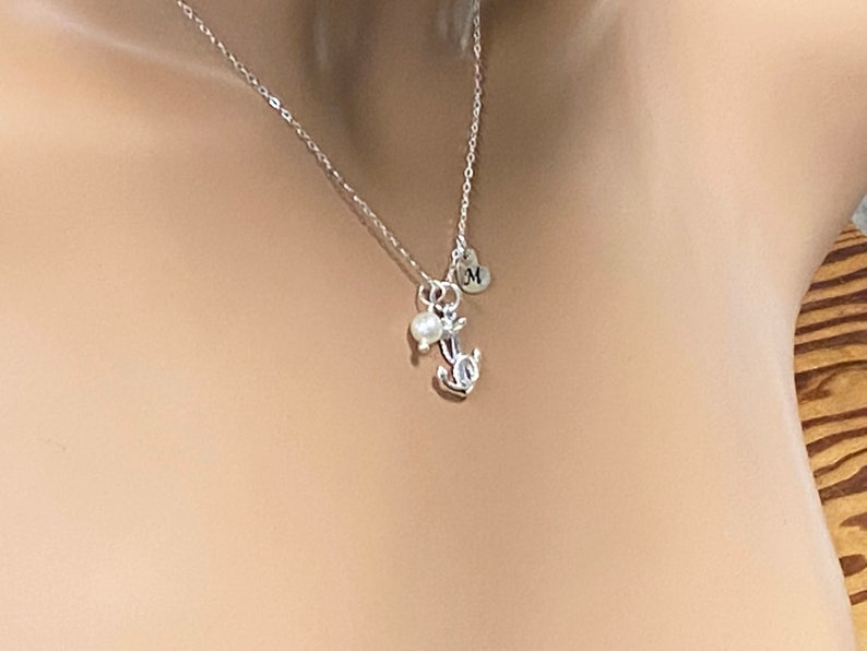 Personalized 3D Anchor Birthstone Necklace / Sterling Silver Etsy
