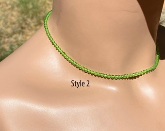 Natural Spinel Peridot Green Necklace / May August Birthstone / Sterling Silver / 14K Yellow or Rose Gold Filled / 3 mm Superior Spinel