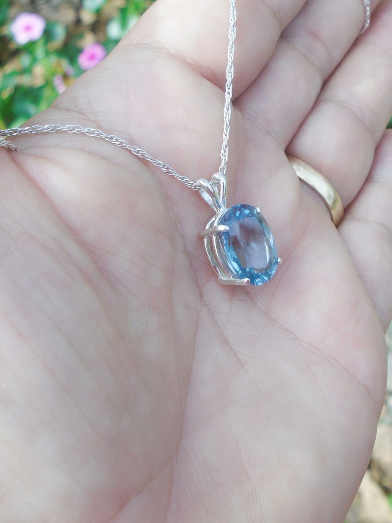 Sterling Silver Natural Sapphire Hand Cut Necklace June Birthstone Purple to Teal Green Color Change 8.60 Ct 13.01 x 9.64 mm Sapphire