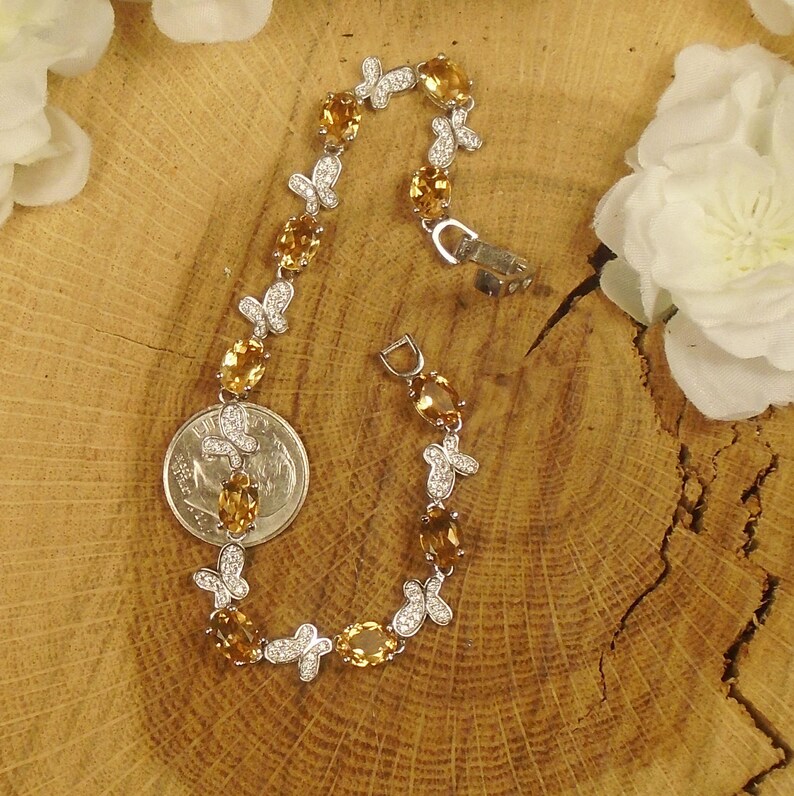 Golden Citrine Gem Butterfly Bracelet Anti-tarnish Sterling Silver November Birthstone 6.80+ Carat Nineteen 7 x 5.1 mm Natural Citrine