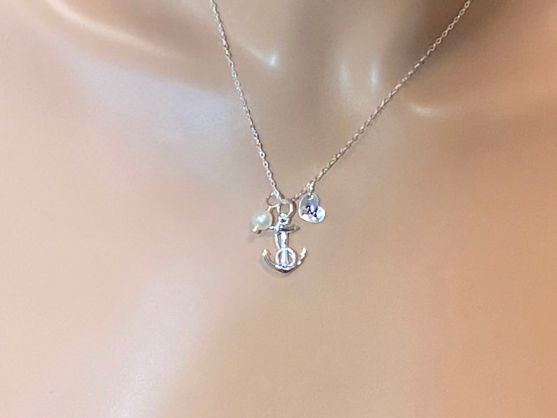 Personalized 3D Anchor Birthstone Necklace / Sterling Silver Etsy