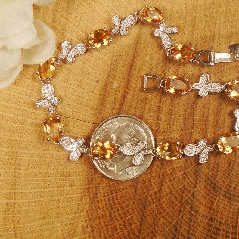 Golden Citrine Gem Butterfly Bracelet Anti-tarnish Sterling Silver November Birthstone 6.80+ Carat Nineteen 7 x 5.1 mm Natural Citrine