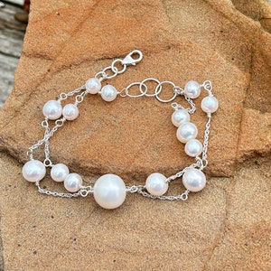 Natural AAAA Freshwater Pearl Strand Bracelet / Sterling Silver/ Yellow or Rose Gold Filled / 6.50 to 7.50 mm or Over 1/4 x 5/16 inch Pearls